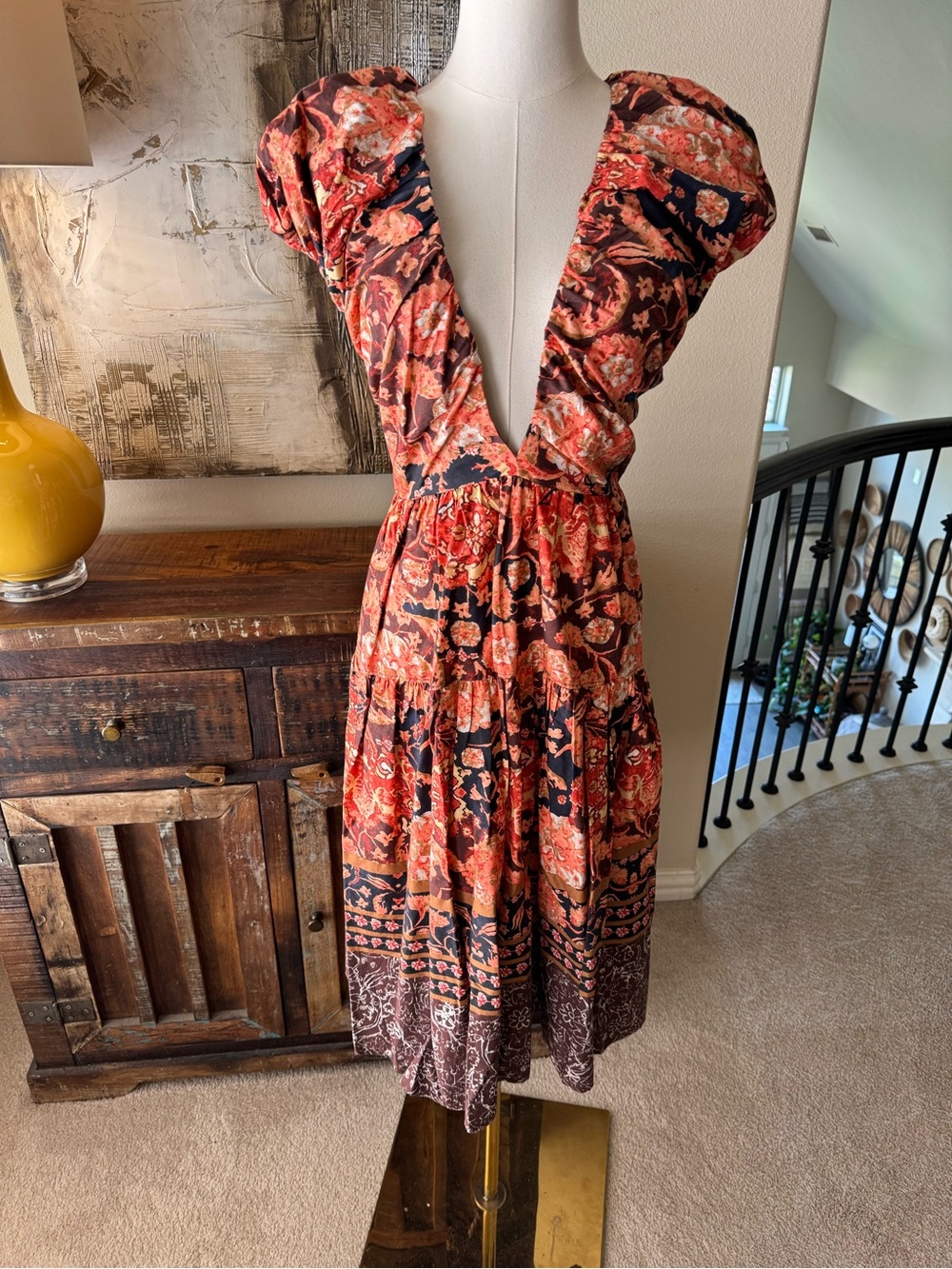 Anthropologie Printed V-Neck BabyDoll Dress - size 8 - Picture 7 of 14